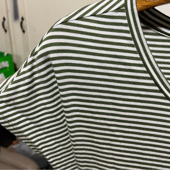 TOAD & CO ~ Cue Wrap Cafe Dress Striped Green and White Faux Wrap Dress - Picture 4 of 9